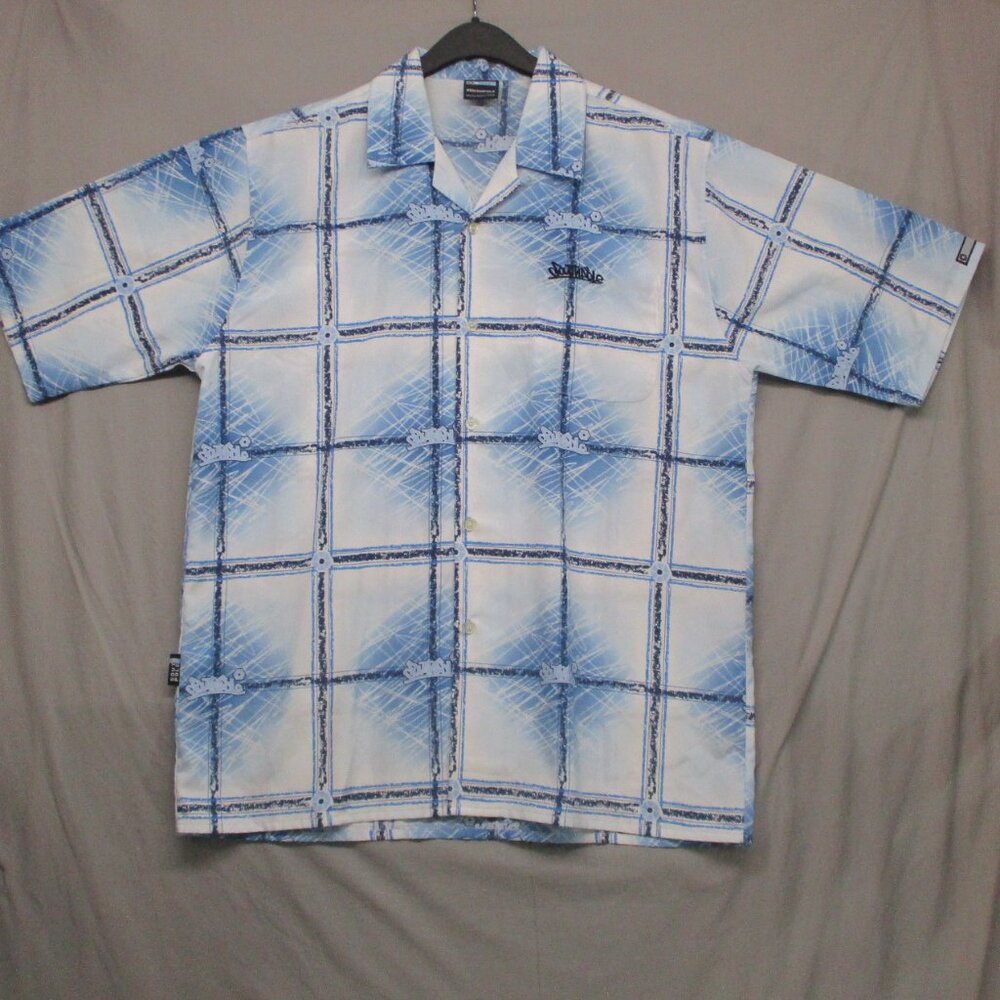 Vintage South Pole Button Down Y2K Baggy Plaid‎ Blue & White Men Size | L